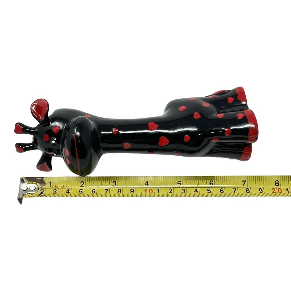 Black Giraffe Red Hearts Ceramic Toothbrush Holder Bud Vase
